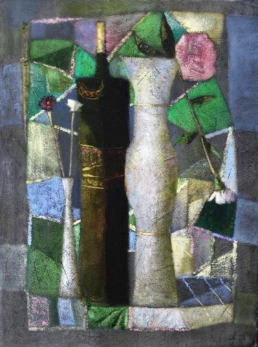 Картина под названием "Two Vases and a Bot…" - Andrey Aranyshev, Подлинное произведение искусства, Масло Установлен на Дерев…