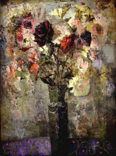 Painting titled "Flowers in a Green…" by Andrey Aranyshev, Original Artwork, Oil Mounted on Wood Stretcher frame