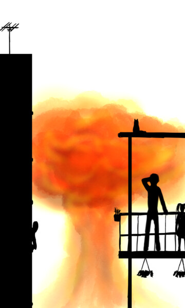 Digitale Kunst mit dem Titel "When the bombs fell" von Andrey Elenev, Original-Kunstwerk, Digitale Malerei