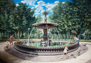 Pintura intitulada "Fountain by archite…" por Andrey Goncharov, Obras de arte originais, Óleo