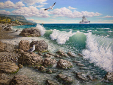 Painting titled "Off the coast of Cr…" by Andrey Goncharov, Original Artwork, Oil
