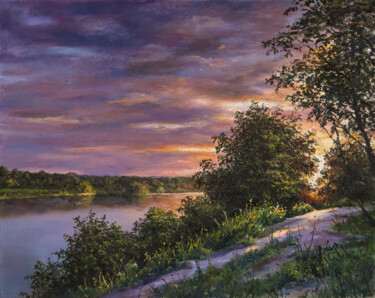 Painting titled "Morning on the River" by Andrey Ivanov, Original Artwork, Oil