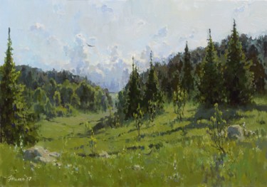 Painting titled "Летний день. Ельник…" by Andrei Zhilov, Original Artwork, Oil