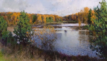 Картина под названием "Осень на Морозовски…" - Андрей Жилов, Подлинное произведение искусства, Масло Установлен на Деревянна…