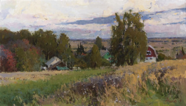 Painting titled "Каменка. Осень. Kam…" by Andrei Zhilov, Original Artwork, Oil Mounted on Wood Stretcher frame