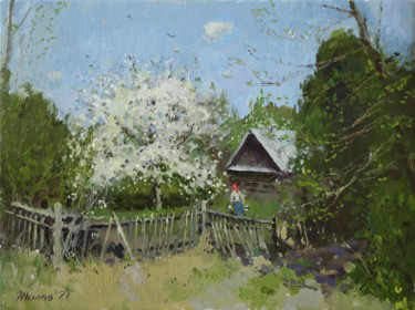 Painting titled "Майские хлопоты. Ma…" by Andrei Zhilov, Original Artwork, Oil Mounted on Wood Stretcher frame