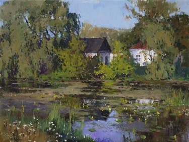 Тёшинские кувшинки. Teshin's water lilies Peinture intitulée "Тёшинские кувшинки.…" par Андрей Жилов, Œuvre d'art originale, Huile Monté sur Châssis