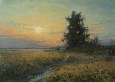 Malerei mit dem Titel "На закате августа..." von Andrei Zhilov, Original-Kunstwerk, Öl