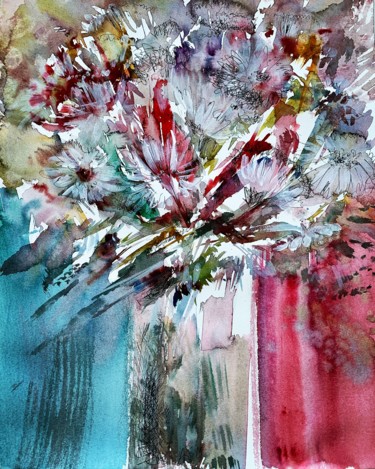 Картина под названием "Bouquet" - Andrey Kryuk, Подлинное произведение искусства, Акварель