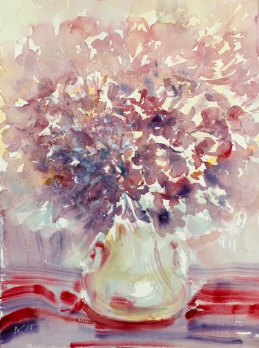 Картина под названием "Bouquet in pink" - Andrey Kryuk, Подлинное произведение искусства, Акварель