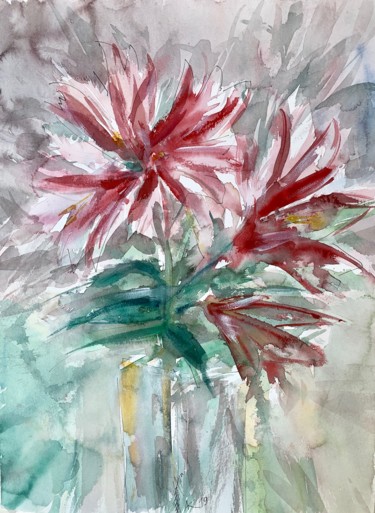 Painting titled "Red lily." by Andrey Kryuk, Original Artwork, Watercolor