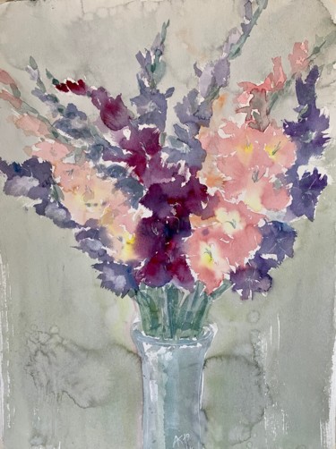 Painting titled "Bouquet with gladio…" by Andrey Kryuk, Original Artwork, Watercolor
