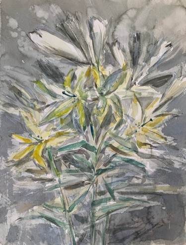 Картина под названием "Yellow lily" - Andrey Kryuk, Подлинное произведение искусства, Акварель