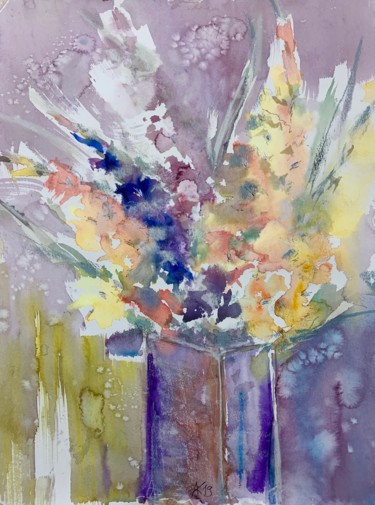 Painting titled "Gladioli" by Andrey Kryuk, Original Artwork, Watercolor