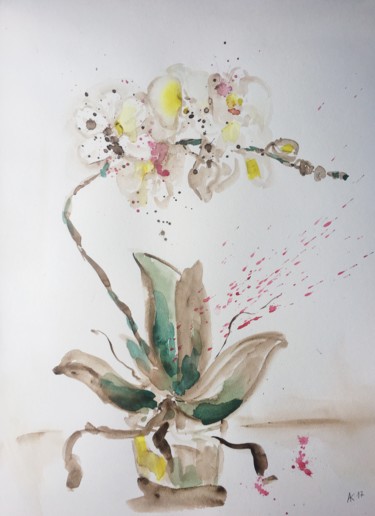 Painting titled "Phalaenopsis Orchid" by Andrey Kryuk, Original Artwork, Watercolor