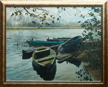 Painting titled "Boats" by Andrey Lipko, Original Artwork, Oil