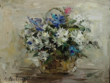 Painting titled "Flowers" by Andrey Lyssenko, Original Artwork, Oil