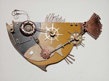 Sculpture intitulée "Steampunk 2in1 Fish" par Andrey Mantula, Œuvre d'art originale, Bois