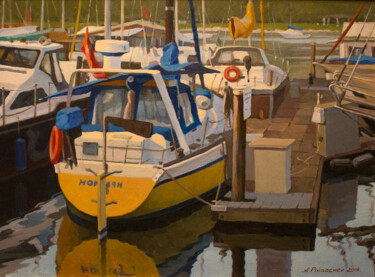Painting titled "Yellow boat" by Andrey Pingachev, Original Artwork, Oil