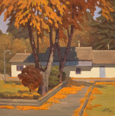 Schilderij getiteld "Autumn yard" door Andrey Pingachev, Origineel Kunstwerk, Olie