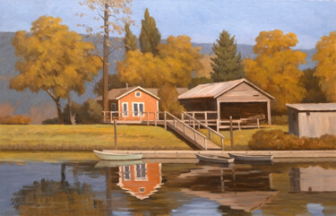 Painting titled "Autumn in the mount…" by Andrey Pingachev, Original Artwork, Oil
