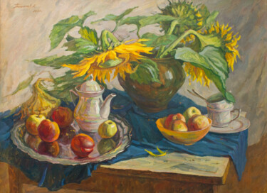 Painting titled "Sunflowers" by Andrey Pingachev, Original Artwork, Oil