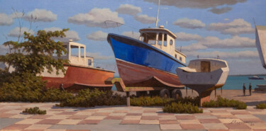 Картина под названием "Old dock" - Andrey Pingachev, Подлинное произведение искусства, Масло