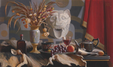 Painting titled "Still Life With Lio…" by Andrey Pingachev, Original Artwork, Oil Mounted on Wood Stretcher frame