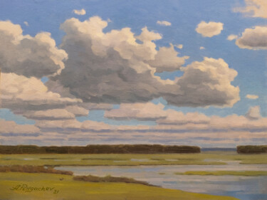 Картина под названием "Cloudy day#2" - Andrey Pingachev, Подлинное произведение искусства, Масло Установлен на картон