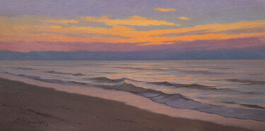 Painting titled "Sunset # 4" by Andrey Pingachev, Original Artwork, Oil Mounted on Cardboard