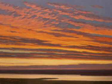 Painting titled "Evening Twilight" by Andrey Pingachev, Original Artwork, Oil Mounted on Wood Stretcher frame