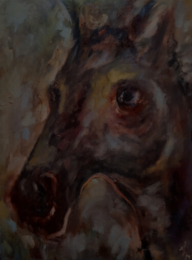 Painting titled "cheval chaud Разгор…" by Andrey Piskun, Original Artwork, Oil Mounted on Wood Stretcher frame