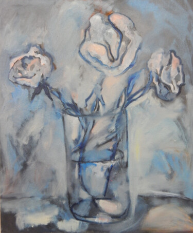 Peinture intitulée "roses bleues" par Andrey Piskun, Œuvre d'art originale, Huile