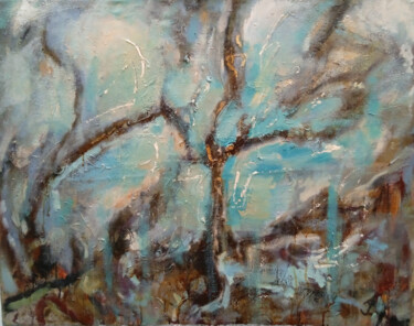 Painting titled "Tree by the lake" by Andrey Piskun, Original Artwork, Oil
