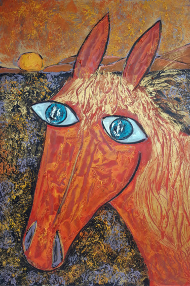Картина под названием "Автопортрет или Ког…" - Андрей Сахапов, Подлинное произведение искусства, Масло Установлен на Деревян…