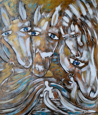 Картина под названием "Удачное приземление…" - Андрей Сахапов, Подлинное произведение искусства, Масло Установлен на Деревян…