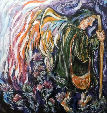 Malerei mit dem Titel "Прирастающий крылья…" von Andrei Sakhapov, Original-Kunstwerk, Öl Auf Keilrahmen aus Holz montiert