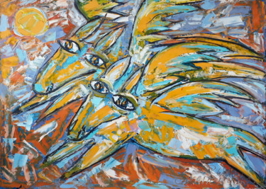 Ζωγραφική με τίτλο "Сила притяжения" από Андрей Сахапов, Αυθεντικά έργα τέχνης, Λάδι Τοποθετήθηκε στο Ξύλινο φορείο σκελετό