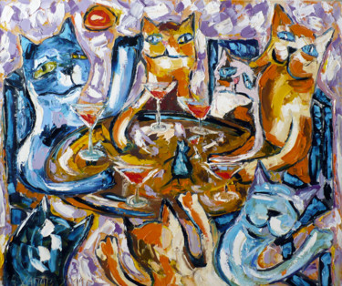 Peinture intitulée "Гуляли ночь до утра" par Andrei Sakhapov, Œuvre d'art originale, Huile Monté sur Châssis en bois