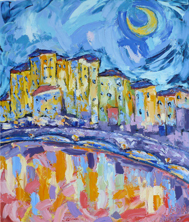 Картина под названием "Блики луны" - Андрей Сахапов, Подлинное произведение искусства, Масло Установлен на Деревянная рама д…