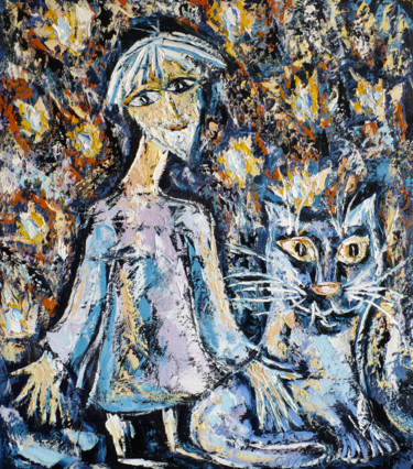 Картина под названием "Василий и кот не сч…" - Андрей Сахапов, Подлинное произведение искусства, Масло Установлен на Деревян…