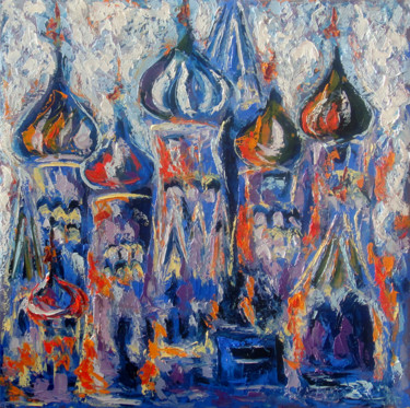 Peinture intitulée "Собор в голубом" par Andrei Sakhapov, Œuvre d'art originale, Huile Monté sur Châssis en bois