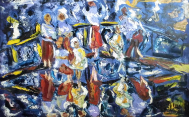Peinture intitulée "Песни баб на мосту" par Andrei Sakhapov, Œuvre d'art originale, Huile Monté sur Châssis en bois