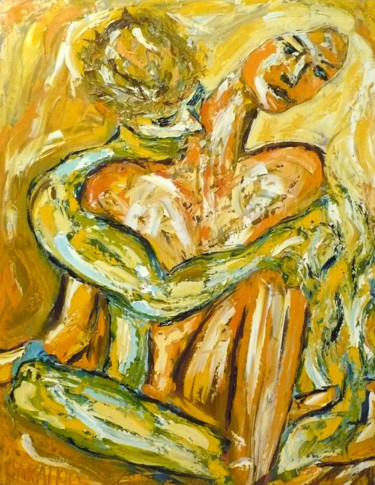 Schilderij getiteld "Укус Вампира" door Andrei Sakhapov, Origineel Kunstwerk, Olie Gemonteerd op Frame voor houten brancard