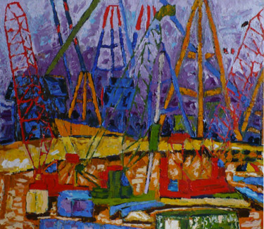 Картина под названием "В порту" - Андрей Сахапов, Подлинное произведение искусства, Масло Установлен на Деревянная рама для…