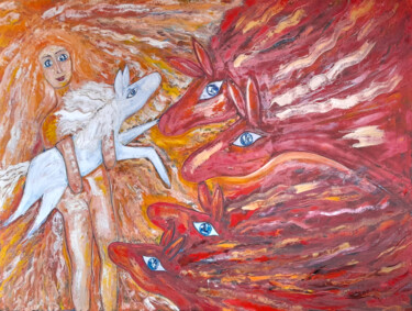 Pintura intitulada "История белой лошади" por Andrei Sakhapov, Obras de arte originais, Óleo Montado em Armação em madeira