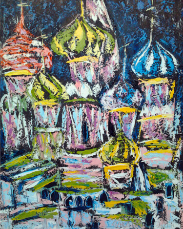 Peinture intitulée "Собор в снежном" par Andrei Sakhapov, Œuvre d'art originale, Huile Monté sur Châssis en bois