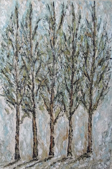 Картина под названием "Осенний шум тополей" - Андрей Сахапов, Подлинное произведение искусства, Масло Установлен на Деревянн…