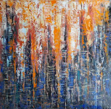 Картина под названием "Солнце в городе" - Андрей Сахапов, Подлинное произведение искусства, Масло Установлен на Деревянная р…