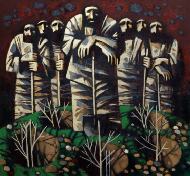 Картина под названием "Саженцы" - Andrey Shustov, Подлинное произведение искусства, Масло